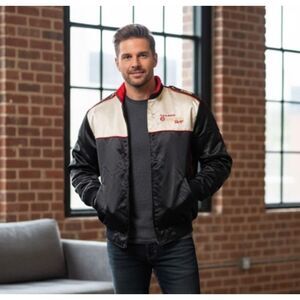 Texaco Havoline Racing Satin Jacket Vintage Black Embroidered Lined Mens Size M